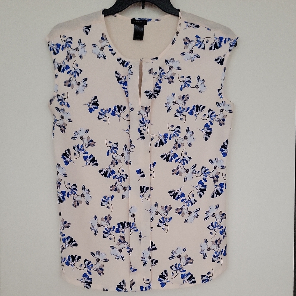Floral Print Sleeveless Top - Cream and Blue